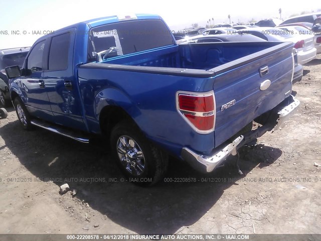 1FTFW1CF6BFC65892 - 2011 FORD F150 SUPERCREW BLUE photo 3