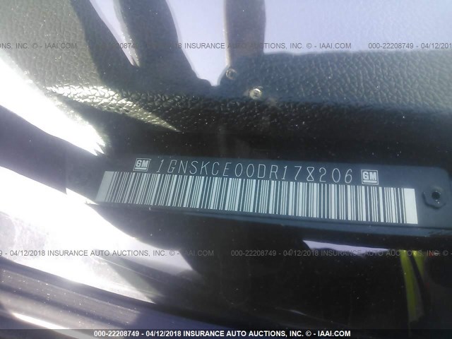 1GNSKCE00DR178206 - 2013 CHEVROLET TAHOE K1500 LTZ BLACK photo 9
