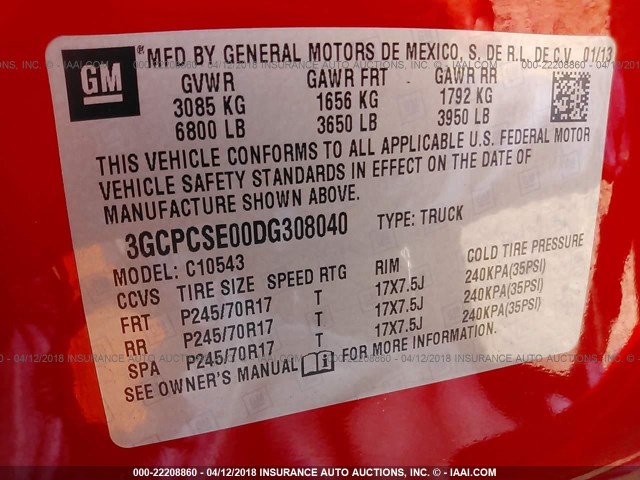 3GCPCSE00DG308040 - 2013 CHEVROLET SILVERADO C1500 LT RED photo 9