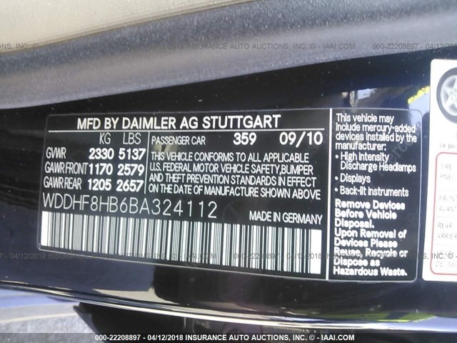 WDDHF8HB6BA324112 - 2011 MERCEDES-BENZ E 350 4MATIC BLUE photo 9