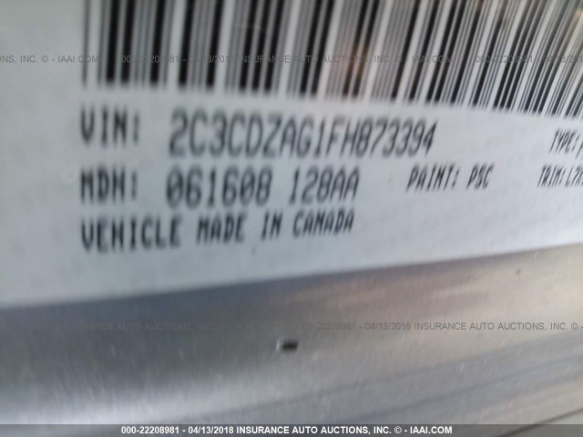 2C3CDZAG1FH873394 - 2015 DODGE CHALLENGER SXT SILVER photo 9