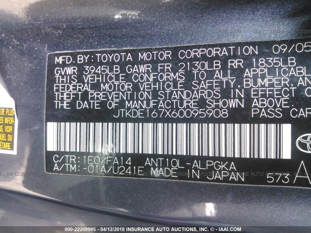 JTKDE167X60095908 - 2006 TOYOTA SCION TC 灰色 照片 9