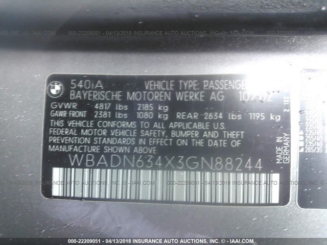 WBADN634X3GN88244 - 2003 BMW 540 I AUTOMATIC GRAY photo 9