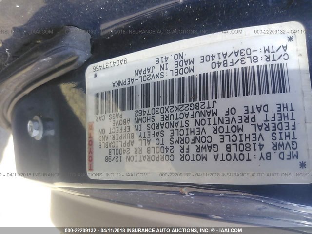 JT2BG22K2X0307462 - 1999 TOYOTA CAMRY LE/XLE GRAY photo 9