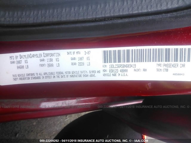 1B3LC56R58N603419 - 2008 DODGE AVENGER SXT RED photo 9