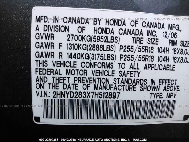 2HNYD283X7H512897 - 2007 ACURA MDX TECHNOLOGY GRAY photo 9