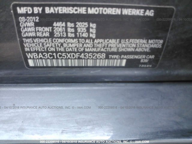 WBA3C1C5XDF435268 - 2013 BMW 328 I SULEV GRAY photo 9