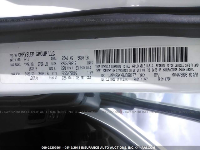 1J4PN2GKXBW588177 - 2011 JEEP LIBERTY SPORT 白色 照片 9