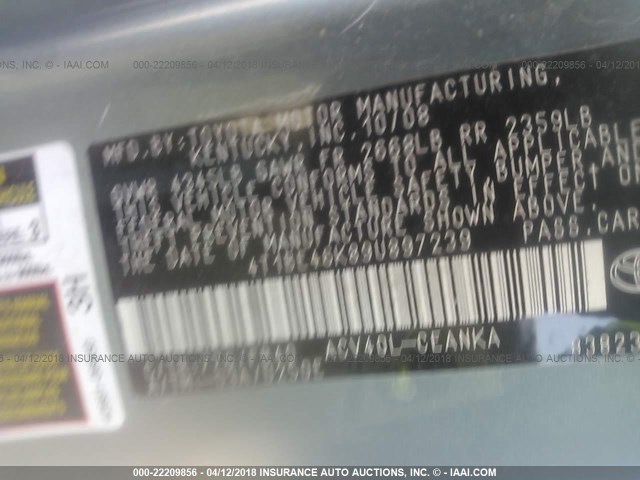 4T1BE46K89U897239 - 2009 TOYOTA CAMRY SE/LE/XLE Теңіз көгі фото 9