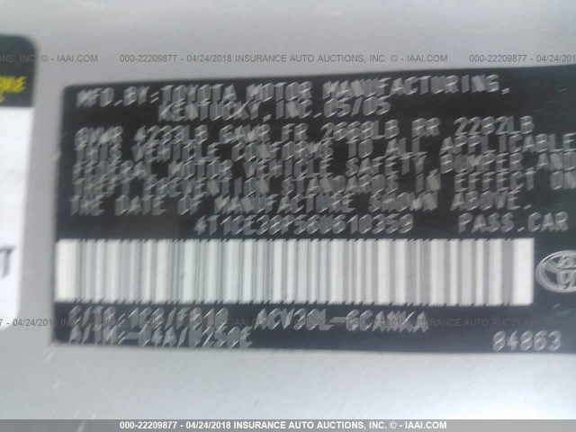 4T1CE38P56U610359 - 2006 TOYOTA CAMRY SOLARA SE/SLE 银色 照片 9