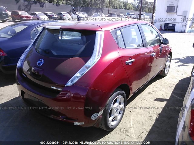 JN1AZ0CP7BT001167 - 2011 NISSAN LEAF SV/SL RED photo 4