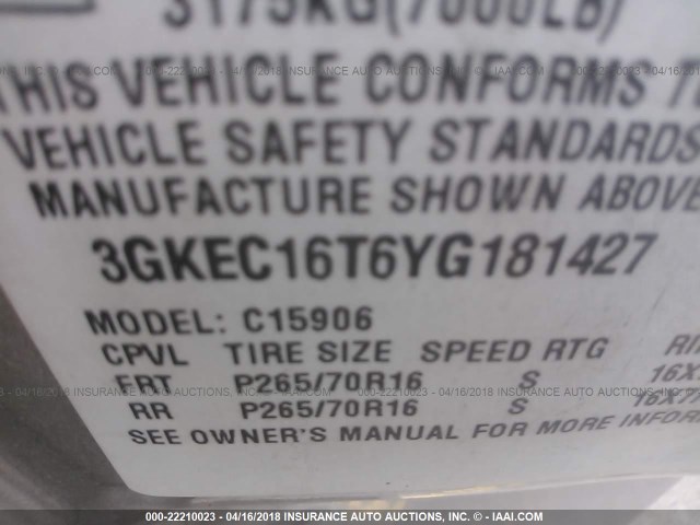 3GKEC16T6YG181427 - 2000 GMC YUKON XL C1500 GRAY photo 9