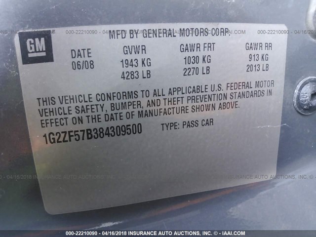 1G2ZF57B384309500 - 2008 PONTIAC G6 VALUE LEADER/BASE GRAY photo 9