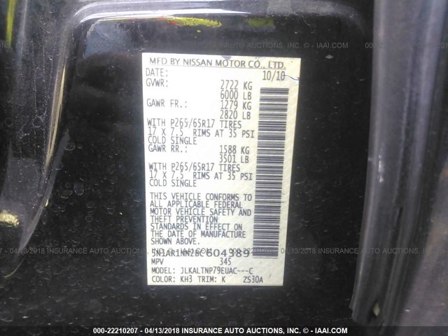 5N1AR1NN2BC604389 - 2011 NISSAN PATHFINDER S/LE/SE BLACK photo 9