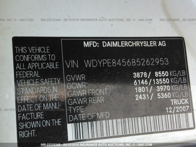 WDYPE845685262953 - 2008 FREIGHTLINER Sprinter 2500 WHITE photo 9