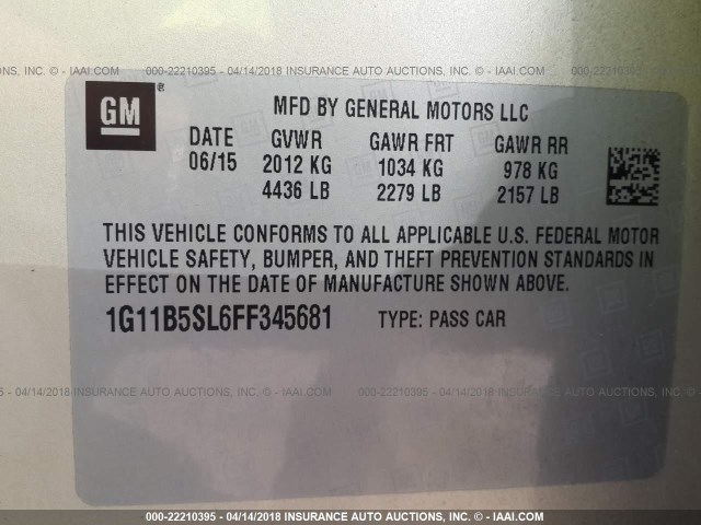 1G11B5SL6FF345681 - 2015 CHEVROLET MALIBU LS ოქროსფერი ფოტო 9