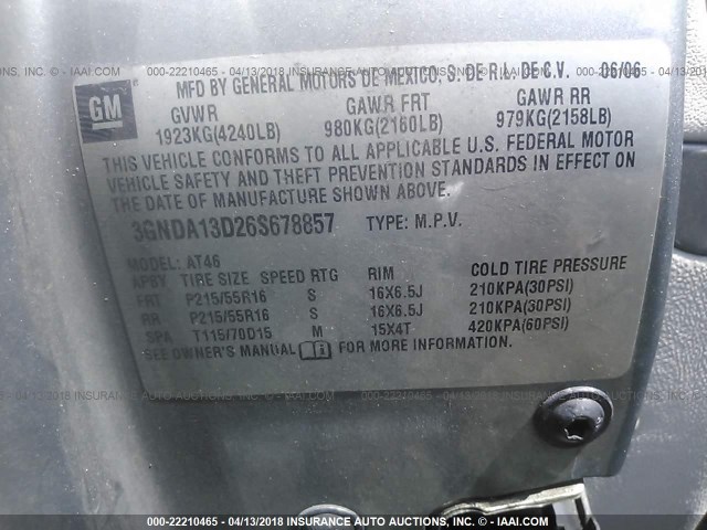 3GNDA13D26S678857 - 2006 CHEVROLET HHR LS GRAY photo 9