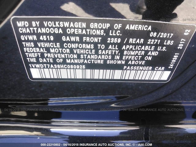 1VWDT7A38HC080925 - 2017 VOLKSWAGEN PASSAT R-LINE Qara foto 9