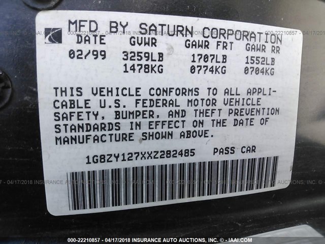 1G8ZY127XXZ282485 - 1999 SATURN SC2 Champagne photo 9