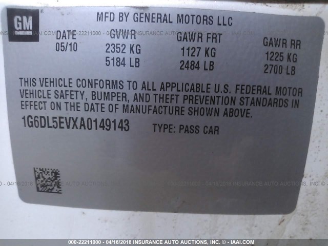 1G6DL5EVXA0149143 - 2010 CADILLAC CTS PERFORMANCE COLLECTION Белый фото 9