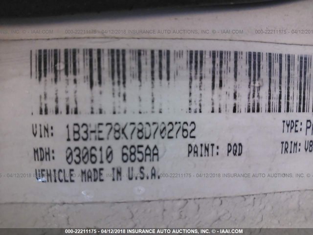 1B3HE78K58D681362 - 2008 DODGE CALIBER R/T WHITE photo 9