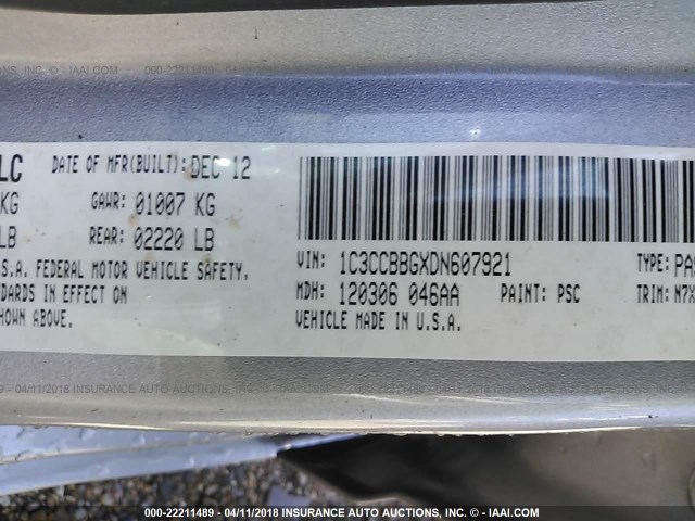 1C3CCBBGXDN607921 - 2013 CHRYSLER 200 TOURING SILVER photo 9