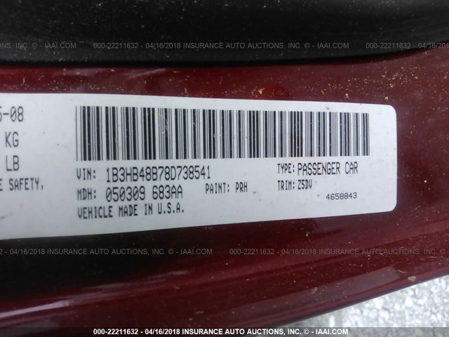 1B3HB48B78D738541 - 2008 DODGE CALIBER SXT RED photo 9