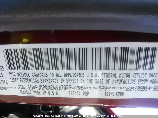 1C4PJMAKXCW117377 - 2012 JEEP LIBERTY SPORT 勃艮第红 照片 9