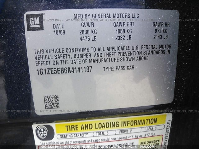 1G1ZE5EB6A4141187 - 2010 CHEVROLET MALIBU LTZ BLUE photo 9