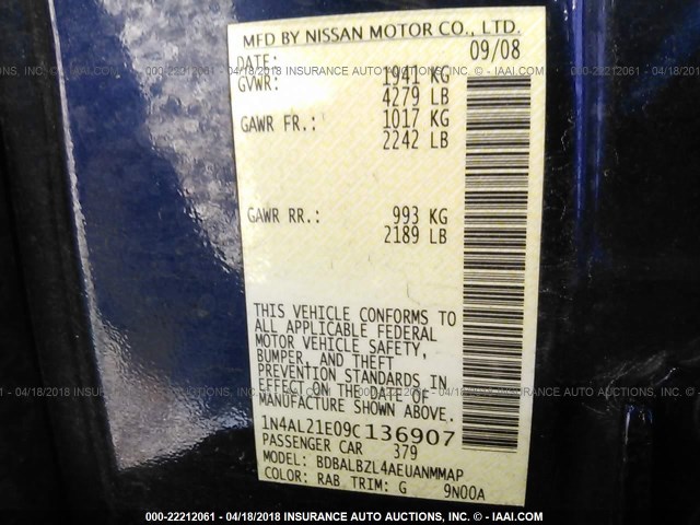 1N4AL21E09C136907 - 2009 NISSAN ALTIMA 2.5/2.5S BLUE photo 9