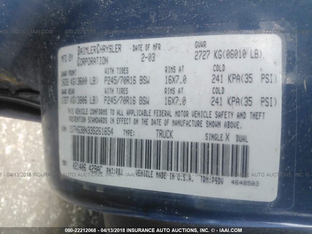 1D7HG38N33S261654 - 2003 DODGE DAKOTA QUAD SPORT BLUE photo 9