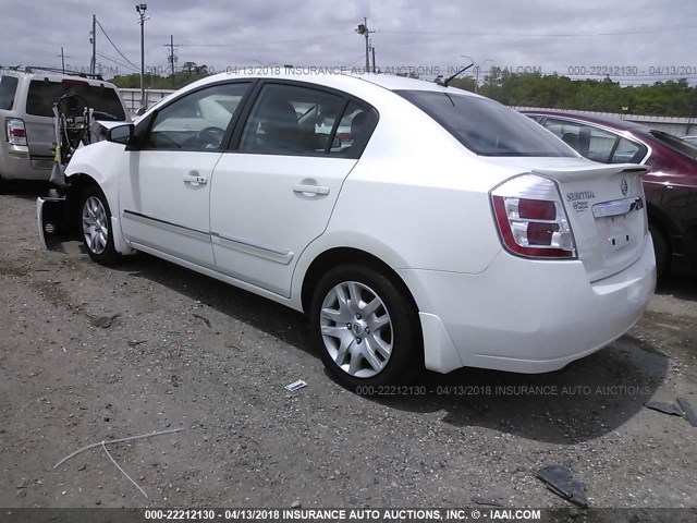 3N1AB6AP1CL762647 - 2012 NISSAN SENTRA 2.0/2.0S/SR/2.0SL WHITE photo 3