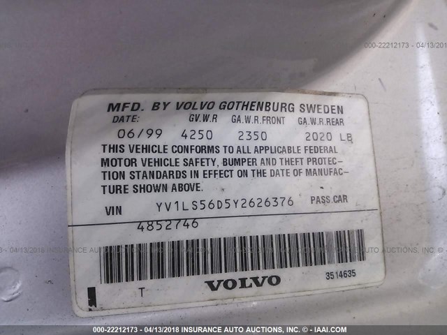 YV1LS56D5Y2626376 - 2000 VOLVO S70 GLT/SE SILVER photo 9