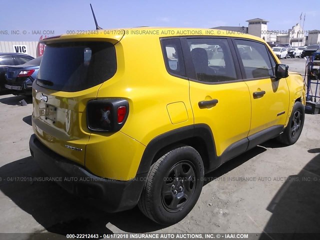 ZACCJAAB4HPF37430 - 2017 JEEP RENEGADE SPORT YELLOW photo 4