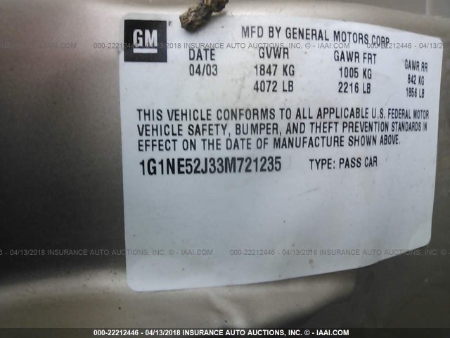 1G1NE52J33M721235 - 2003 CHEVROLET MALIBU LS 金色 照片 9