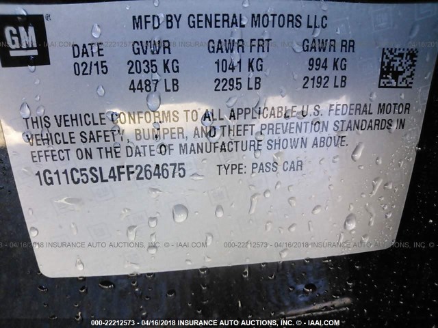 1G11C5SL4FF264675 - 2015 CHEVROLET MALIBU 1LT 灰色 照片 9