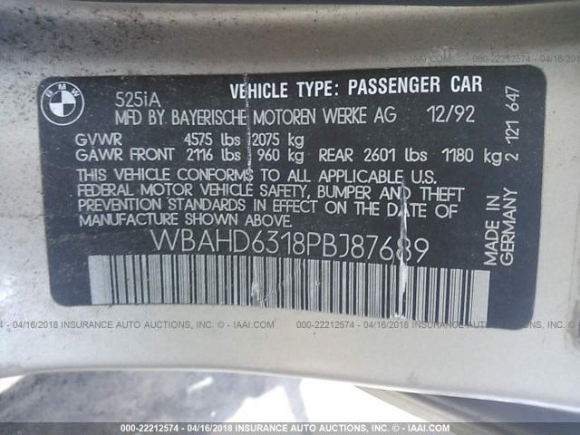 WBAHD6318PBJ87689 - 1993 BMW 525 I AUTOMATIC GOLD photo 9