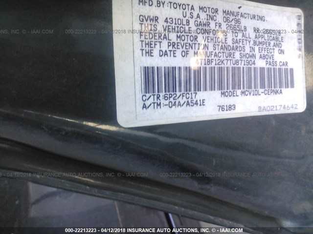 4T1BF12K7TU871904 - 1996 TOYOTA CAMRY LE/XLE/SE GREEN photo 9