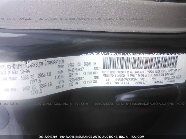 1J4HR48N75C538324 - 2005 JEEP GRAND CHEROKEE LAREDO/COLUMBIA/FREEDOM 绿色 照片 9