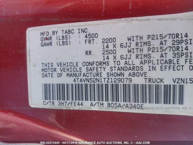 4TAVN52N1TZ129079 - 1996 TOYOTA TACOMA XTRACAB RED photo 9