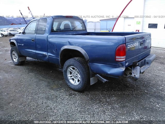 1B7GG12X32S650202 - 2002 DODGE DAKOTA SXT BLUE photo 3