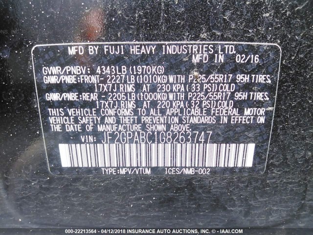 JF2GPABC1G8263747 - 2016 SUBARU CROSSTREK PREMIUM 黑色 照片 9