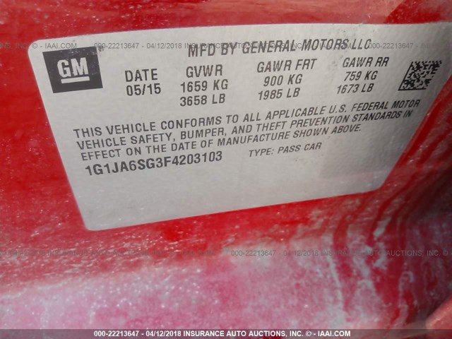 1G1JA6SG3F4203103 - 2015 CHEVROLET SONIC LS Կարմիր լուսանկար 9