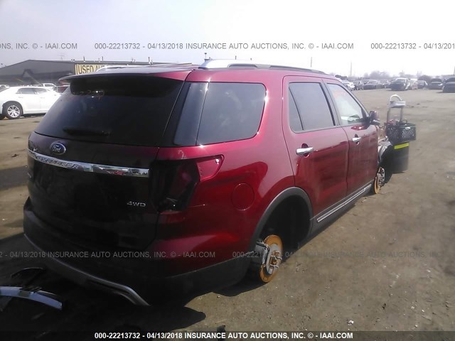 1FM5K8F89HGC35829 - 2017 FORD EXPLORER LIMITED RED photo 4