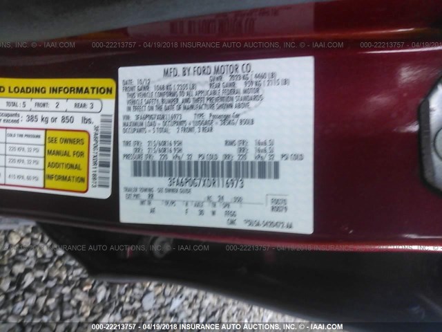 3FA6P0G7XDR116973 - 2013 FORD FUSION S RED photo 9