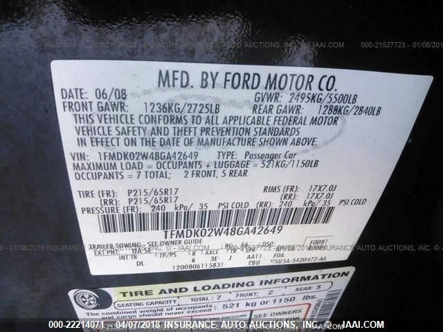 1FMDK02W48GA42649 - 2008 FORD TAURUS X SEL BEIGE photo 9