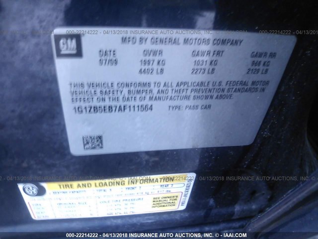 1G1ZB5EB7AF111564 - 2010 CHEVROLET MALIBU LS ლურჯი ფოტო 9