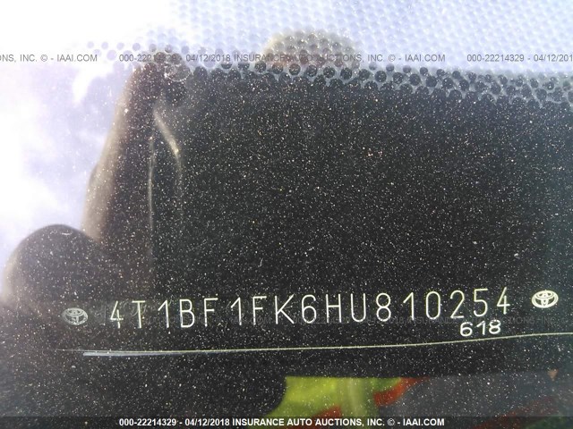 4T1BF1FK6HU810254 - 2017 TOYOTA CAMRY LE/XLE/SE/XSE SILVER photo 9