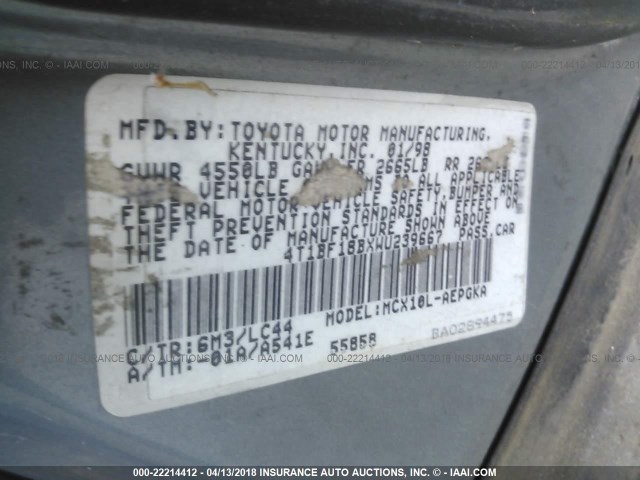 4T1BF18BXWU239667 - 1998 TOYOTA AVALON XL/XLS GRAY photo 9