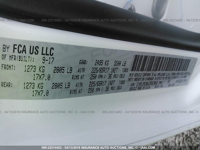 1C4PJMCB0JD547540 - 2018 JEEP CHEROKEE LATITUDE Ақ фото 9